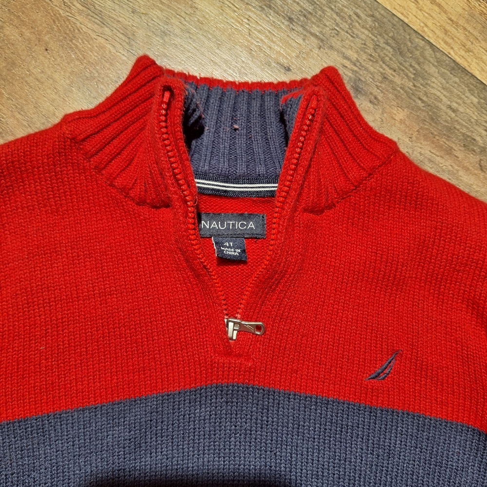 Nautica Boys 3/4 Zip Sweater in Red and Blue